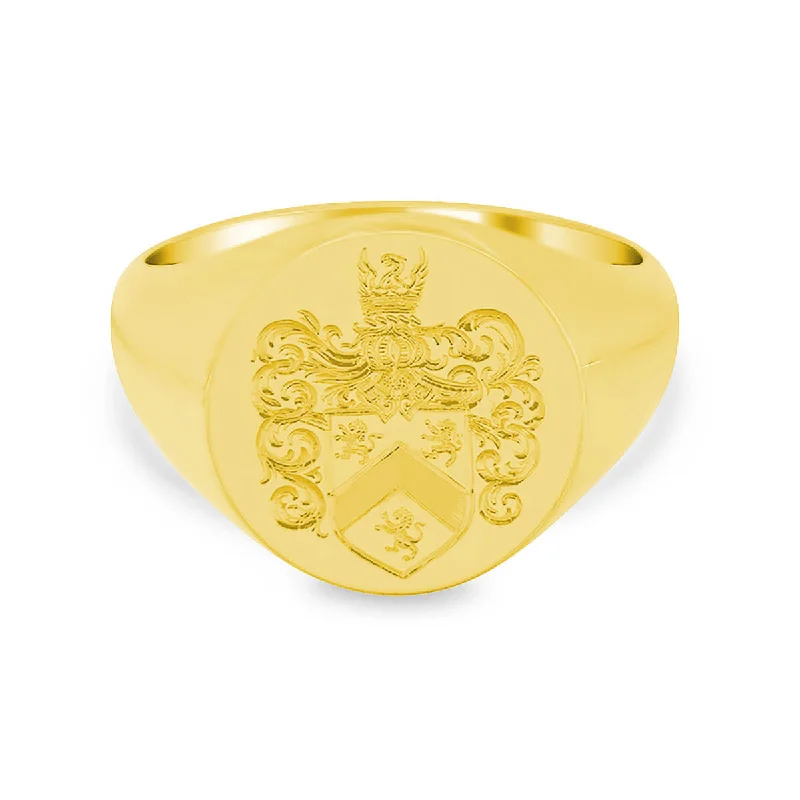 Premium Jewelry Now Available At Special Discounts Men's Round Signet Ring - Medium - Hand Engraved Family Crest / Logo Premium Jewelry Now Available At Special Discounts Men's Round Signet Ring - Medium - Hand Engraved Family Crest / Logo