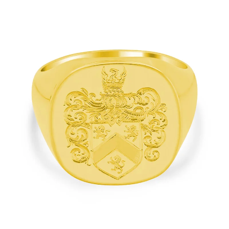 Delicate Crystal Jewelry For Sophisticated Charm Men's Square Signet Ring - Large - Hand Engraved Family Crest / Logo Delicate Crystal Jewelry For Sophisticated Charm Men's Square Signet Ring - Large - Hand Engraved Family Crest / Logo