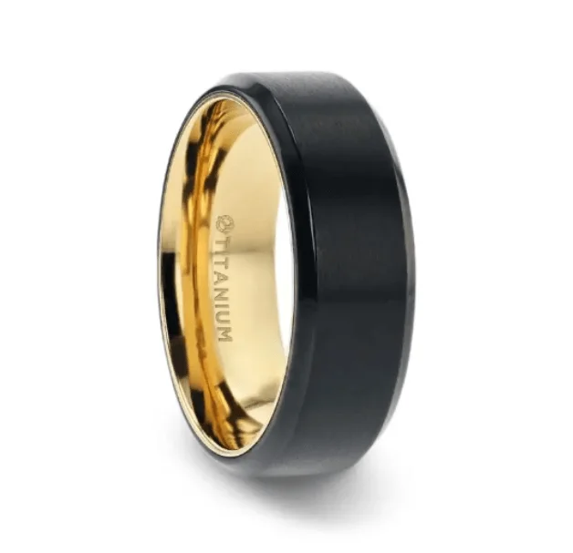 Limited-Time Offer On Premium Jewelry Collections VELVET Titanium Men's Ring With Yellow Gold Plating Interior Beveled Polished Edges - 8mm Limited-Time Offer On Premium Jewelry Collections VELVET Titanium Men's Ring With Yellow Gold Plating Interior Beveled Polished Edges - 8mm