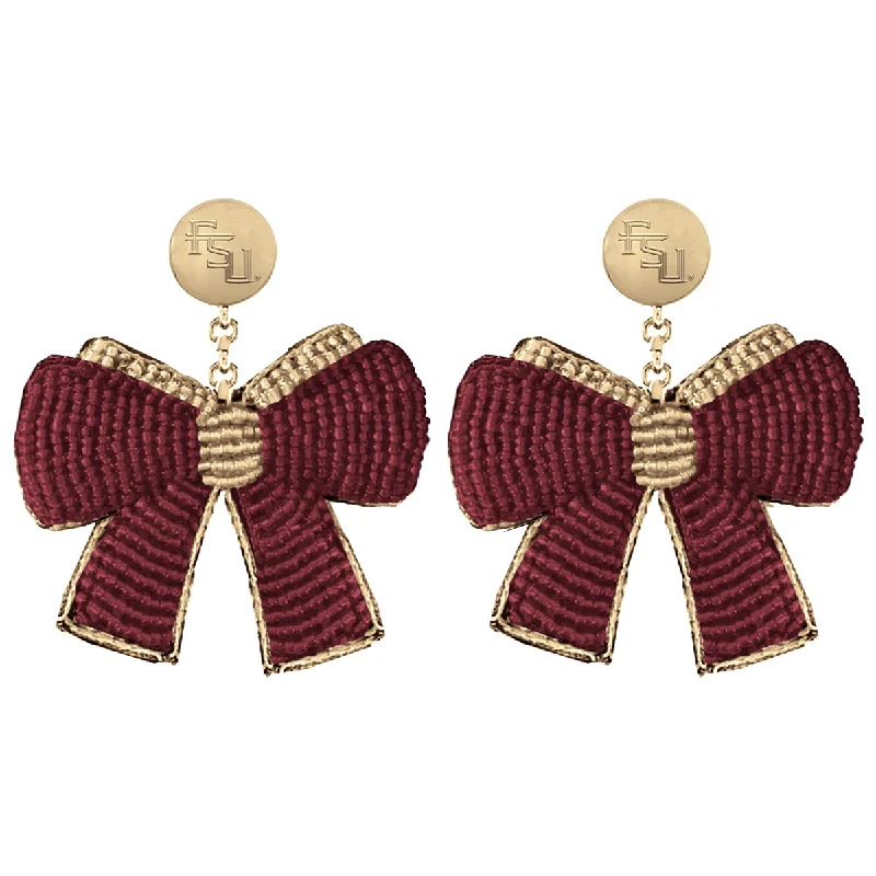 Emerson Street Hand Beaded Bow Earrings - Garnet/Gold