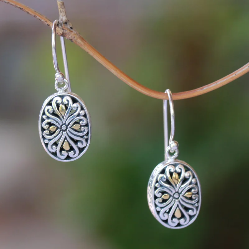 Affordable Gold-Plated Jewelry For Modern Fashion Charming Vines Oval Gold-Accented Sterling Silver Dangle Earrings from Bali Affordable Gold-Plated Jewelry For Modern Fashion Charming Vines Oval Gold-Accented Sterling Silver Dangle Earrings from Bali