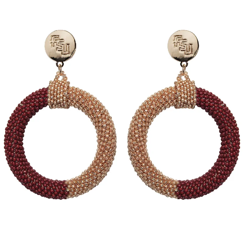 Emerson Street Stacked FSU Hand Beaded Color Block Hoop Earrings - Garnet/Gold