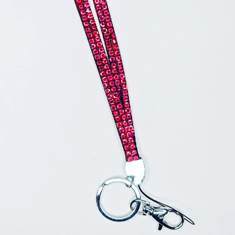 Fuschia Pink Rhinestone Crystal Lanyards