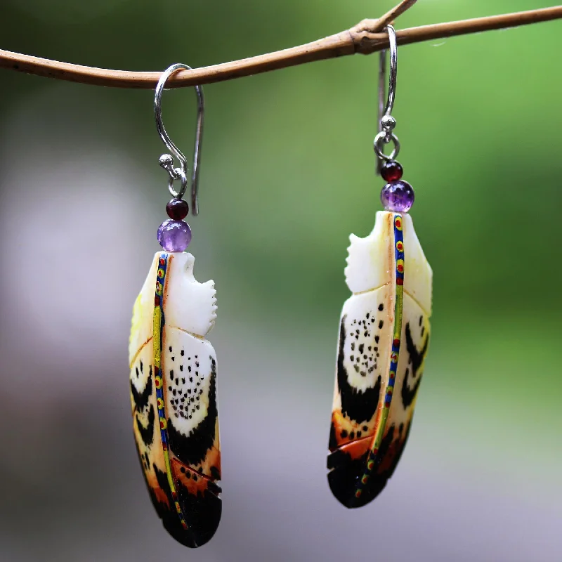 Exclusive Gemstone Jewelry At Special Prices Delightful Feathers Hand-Carved Bone and Amethyst Feather Dangle Earrings Exclusive Gemstone Jewelry At Special Prices Delightful Feathers Hand-Carved Bone and Amethyst Feather Dangle Earrings