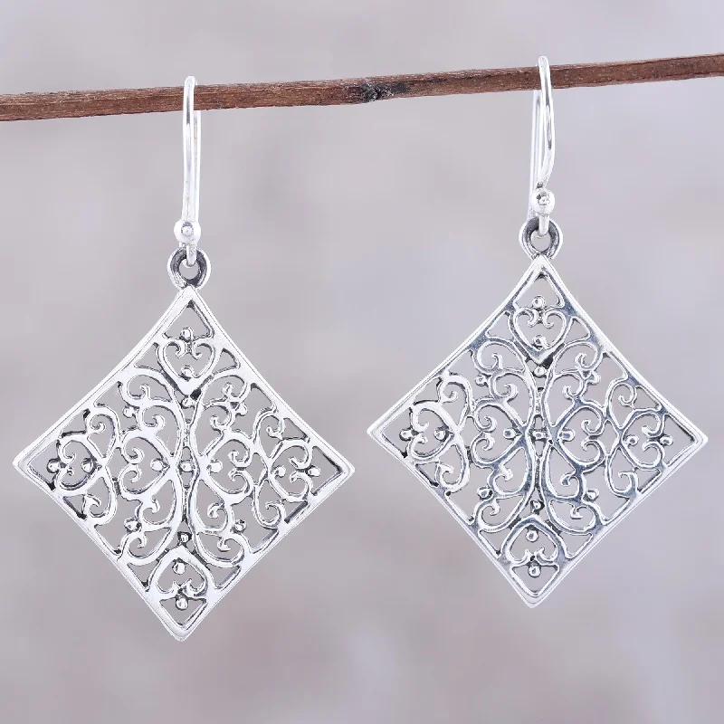 Final Call – Shop Exquisite Jewelry Before It's Gone Elegant Kites Openwork Square Sterling Silver Dangle Earrings from India