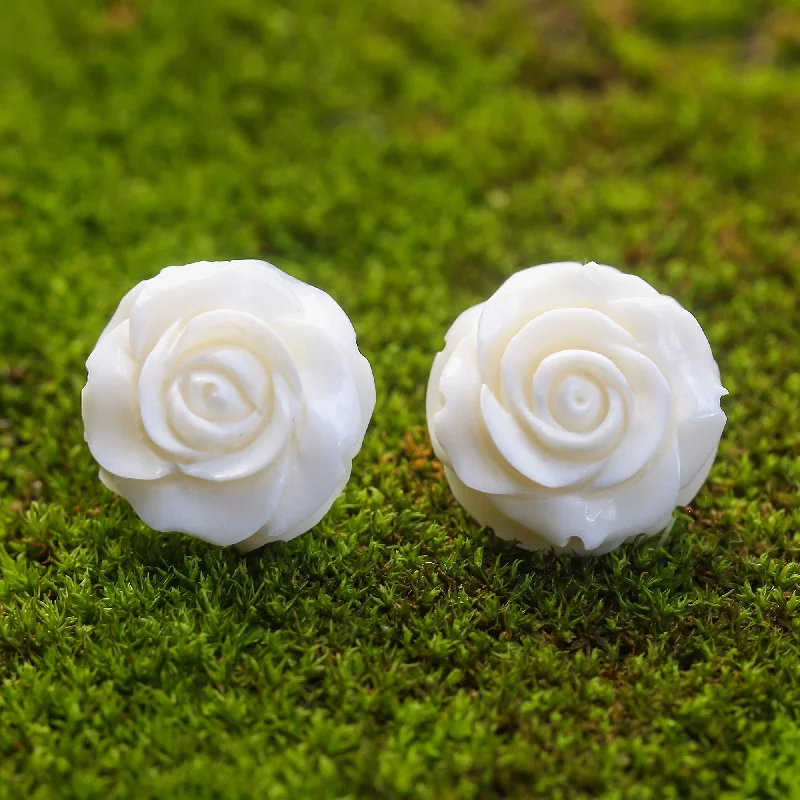 Handmade Pearl Jewelry For Timeless Elegance Fascinating Roses Hand-Carved Bone Rose Button Earrings from Bali Handmade Pearl Jewelry For Timeless Elegance Fascinating Roses Hand-Carved Bone Rose Button Earrings from Bali