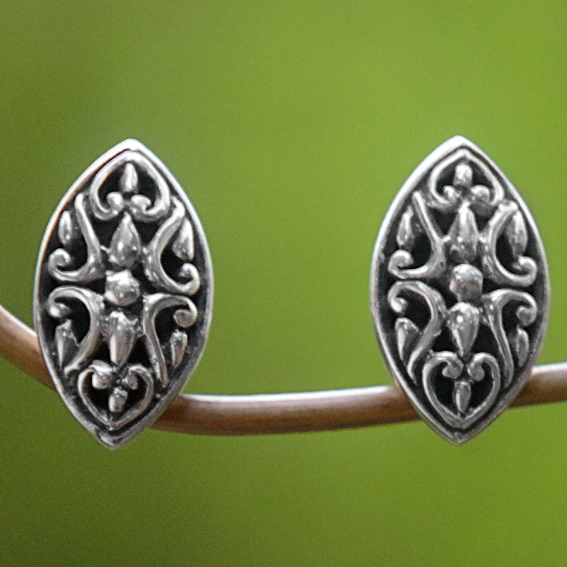 Special Deals On Handcrafted And Designer Jewelry Floral Shield Sterling Silver Oval Button Earrings from Indonesia Special Deals On Handcrafted And Designer Jewelry Floral Shield Sterling Silver Oval Button Earrings from Indonesia