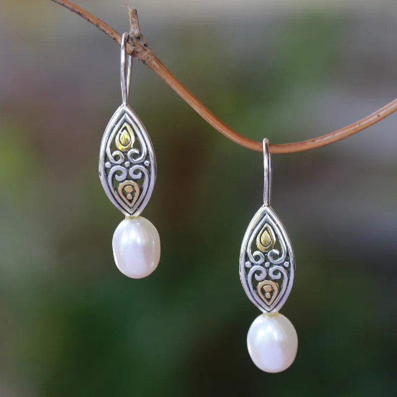 Customized Silver Jewelry For Unique Style Frozen Drops Gold Accented Cultured Pearl Drop Earrings from Bali Customized Silver Jewelry For Unique Style Frozen Drops Gold Accented Cultured Pearl Drop Earrings from Bali