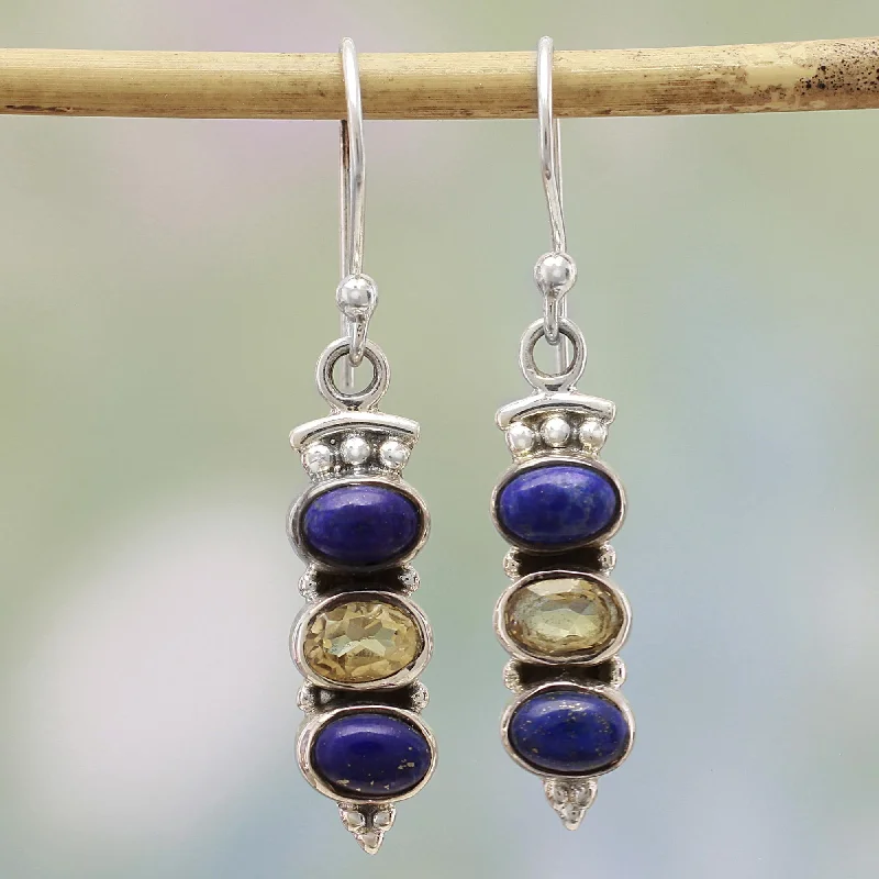 Handcrafted Jewelry Sale – Unique Designs At Low Prices Golden Mystique Lapis Lazuli Dangle Earrings