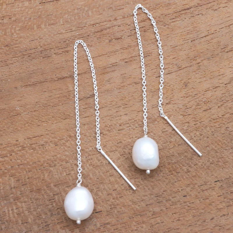 Luxury Handcrafted Jewelry For Elegant Looks Lantern Light Cultured Pearl Threader Earrings Crafted in Bali Luxury Handcrafted Jewelry For Elegant Looks Lantern Light Cultured Pearl Threader Earrings Crafted in Bali