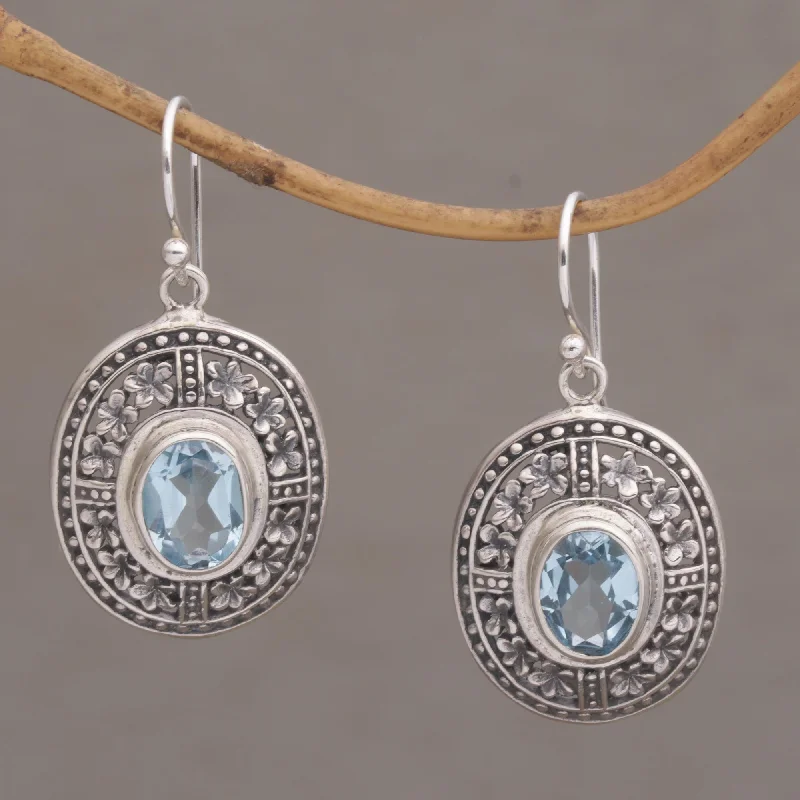 Affordable Glamour – Premium Jewelry At Special Prices Plumeria Shield Four Carat Blue Topaz Floral Sterling Silver Earrings Affordable Glamour – Premium Jewelry At Special Prices Plumeria Shield Four Carat Blue Topaz Floral Sterling Silver Earrings