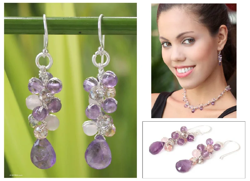Luxury Jewelry At Unbeatable Discounts Purple Pink Glam Beaded Earrings