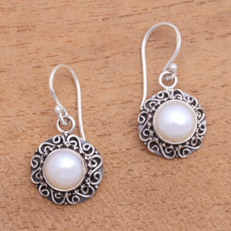Delicate Crystal Jewelry For Sophisticated Charm Silver-White Flowers Floral Silver-White Cultured Pearl Earrings from Bali Delicate Crystal Jewelry For Sophisticated Charm Silver-White Flowers Floral Silver-White Cultured Pearl Earrings from Bali