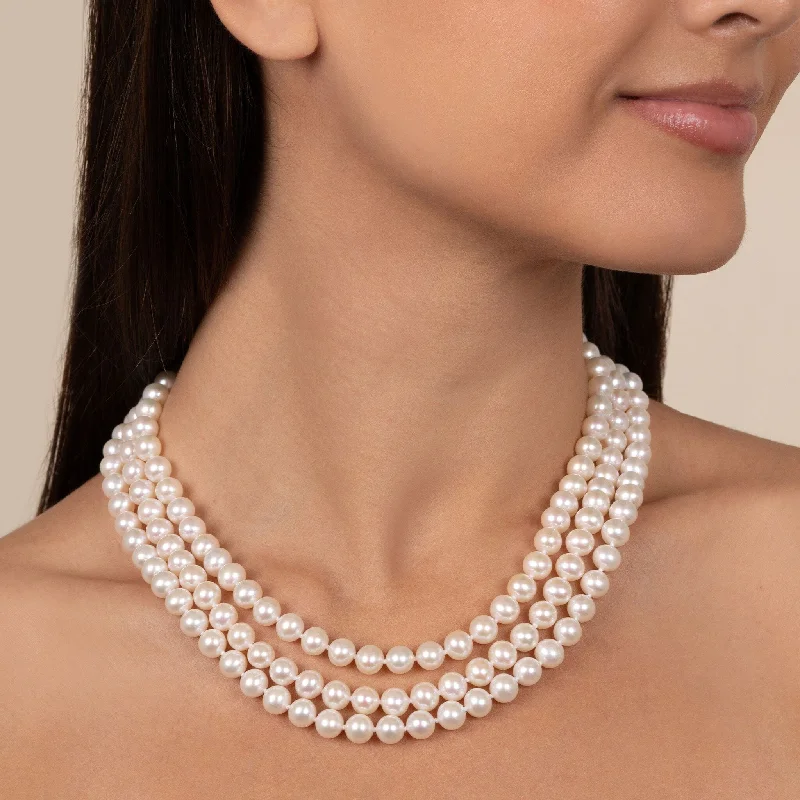 Sparkle More For Less – Jewelry Sale Happening Now 7.5-8.0 mm Triple-Strand AAA White Freshwater Cultured Pearl Necklace Sparkle More For Less – Jewelry Sale Happening Now 7.5-8.0 mm Triple-Strand AAA White Freshwater Cultured Pearl Necklace