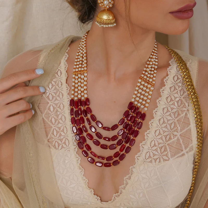Grab Exquisite Jewelry At The Lowest Prices Teejh Aarushi Red Bead And Pearl Necklace Grab Exquisite Jewelry At The Lowest Prices Teejh Aarushi Red Bead And Pearl Necklace