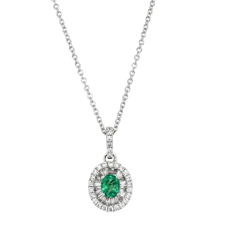 Dainty And Elegant Jewelry Now At Reduced Prices 18ct White Gold .34ct Emerald & Diamond Pendant