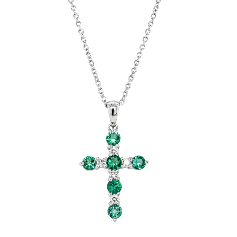 Your Perfect Accessory Now At The Best Price 18ct White Gold .56ct Emerald & Diamond Cross Pendant