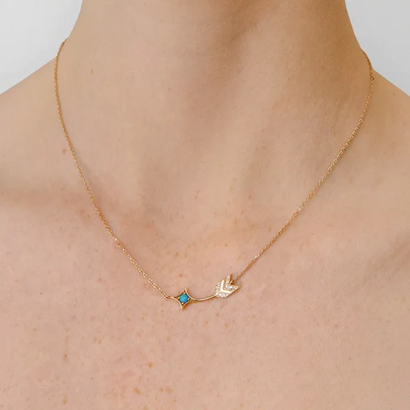 The Perfect Jewelry Piece At The Perfect Discount Arrow Bar Necklace - Gold, Turquoise & White Sapphire