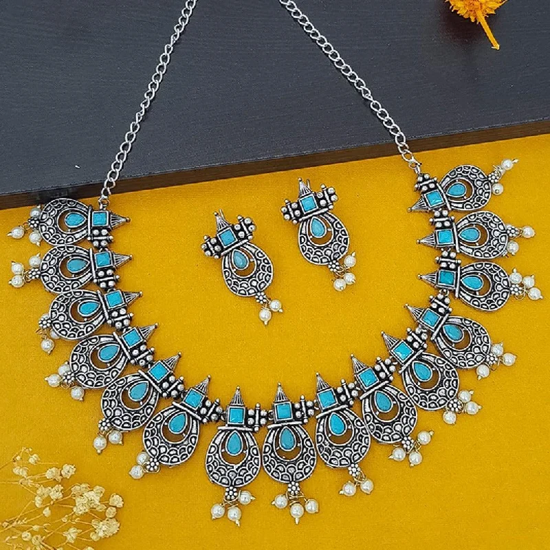 Best Jewelry Sale Prices – Limited-Time Offer German Silver Plated oxidised torquoise stone Necklace set