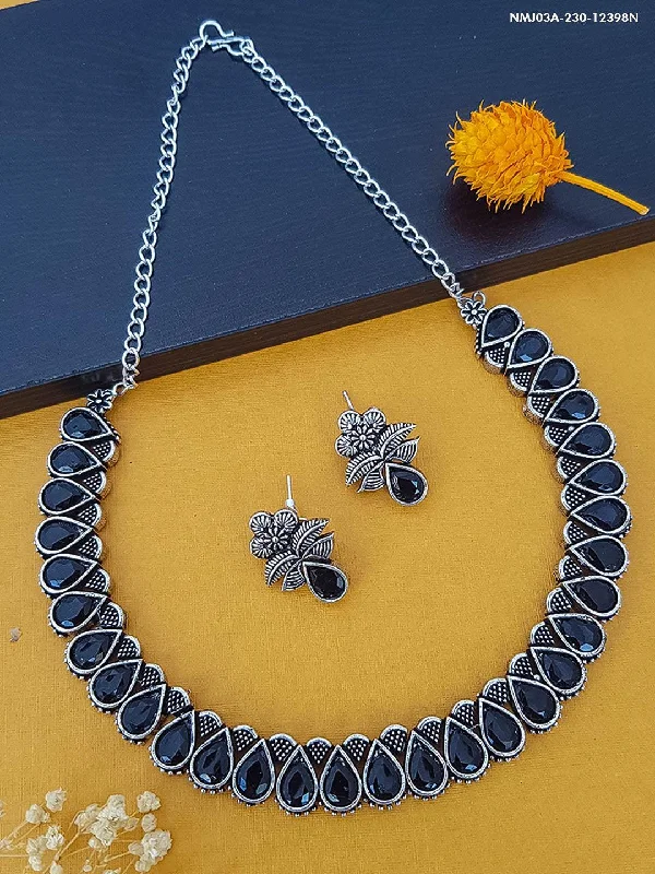 Get The Jewelry You Love At A Price You Love German Silver Plated oxidised black stone Necklace set 12398N