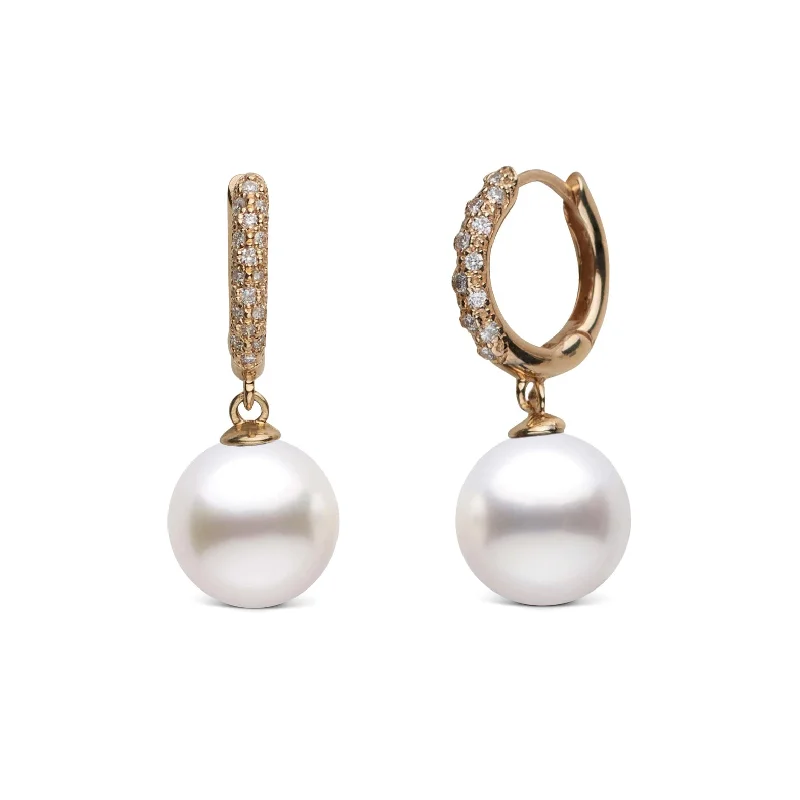 Elevate Your Jewelry Collection With Limited-Time Savings 10.0-11.0 mm White South Sea Pearl & Pave Diamond Large Hoop Earrings