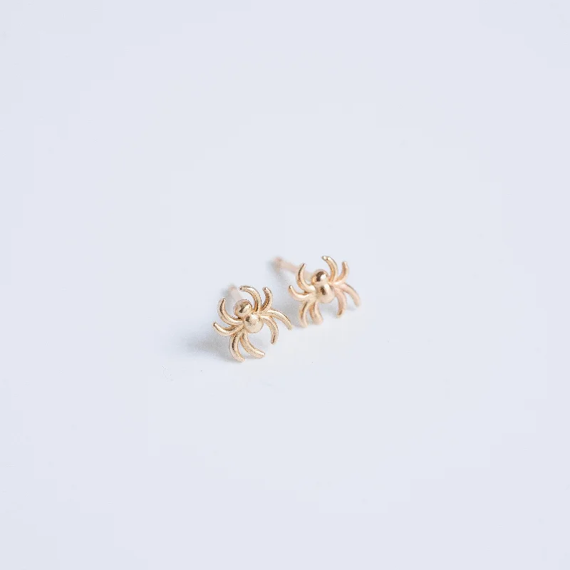 Waterproof Stainless Steel Jewelry For Lasting Beauty Tiny Spider Stud Earrings in 14 karat Yellow Gold Waterproof Stainless Steel Jewelry For Lasting Beauty Tiny Spider Stud Earrings in 14 karat Yellow Gold