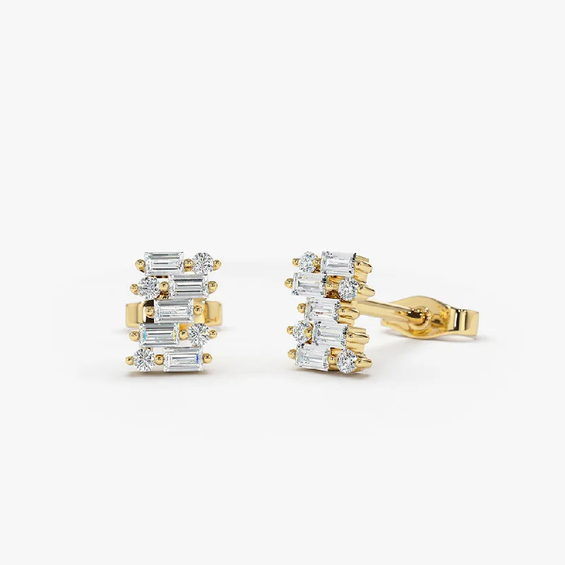 Luxury Handcrafted Jewelry For Elegant Looks 14K Baguette Diamond Mixed Shape Stud Earrings Luxury Handcrafted Jewelry For Elegant Looks 14K Baguette Diamond Mixed Shape Stud Earrings