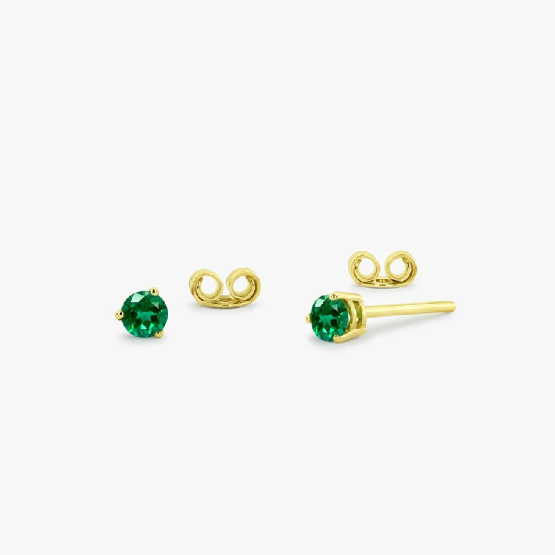 Trendy Minimalist Jewelry For Everyday Wear 14K Gold Round Cut Emerald Stud Earrings Trendy Minimalist Jewelry For Everyday Wear 14K Gold Round Cut Emerald Stud Earrings
