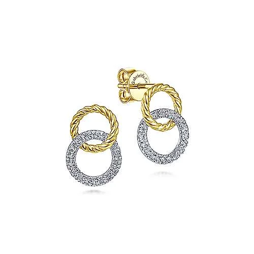 Exclusive Jewelry Sale – Limited-Time Discounts 14K TT  Gold 0.23ctw Open Circle Twisted Rope and Diamond Stud Earrings