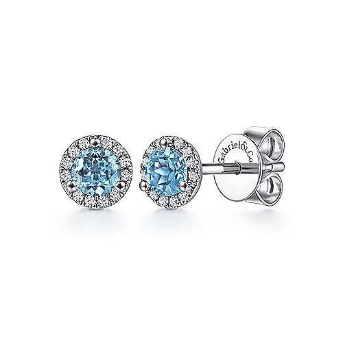 Luxury Jewelry Now At Special Promotional Rates 14K W Gold 0.64ctw Blue Topaz and 0.10ctw Diamond Stud Earrings