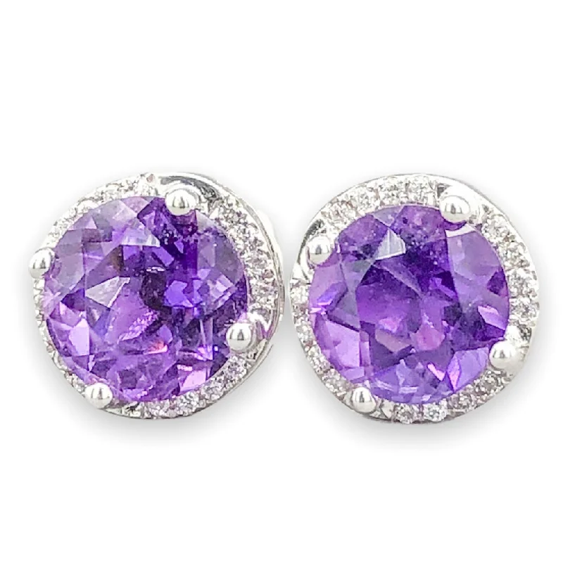 Bohemian-Inspired Jewelry For Free-Spirited Fashion 14K W Gold 1.24cttw Amethyst & 0.26cttw SI1/H Diamond Halo Stud Earrings Bohemian-Inspired Jewelry For Free-Spirited Fashion 14K W Gold 1.24cttw Amethyst & 0.26cttw SI1/H Diamond Halo Stud Earrings