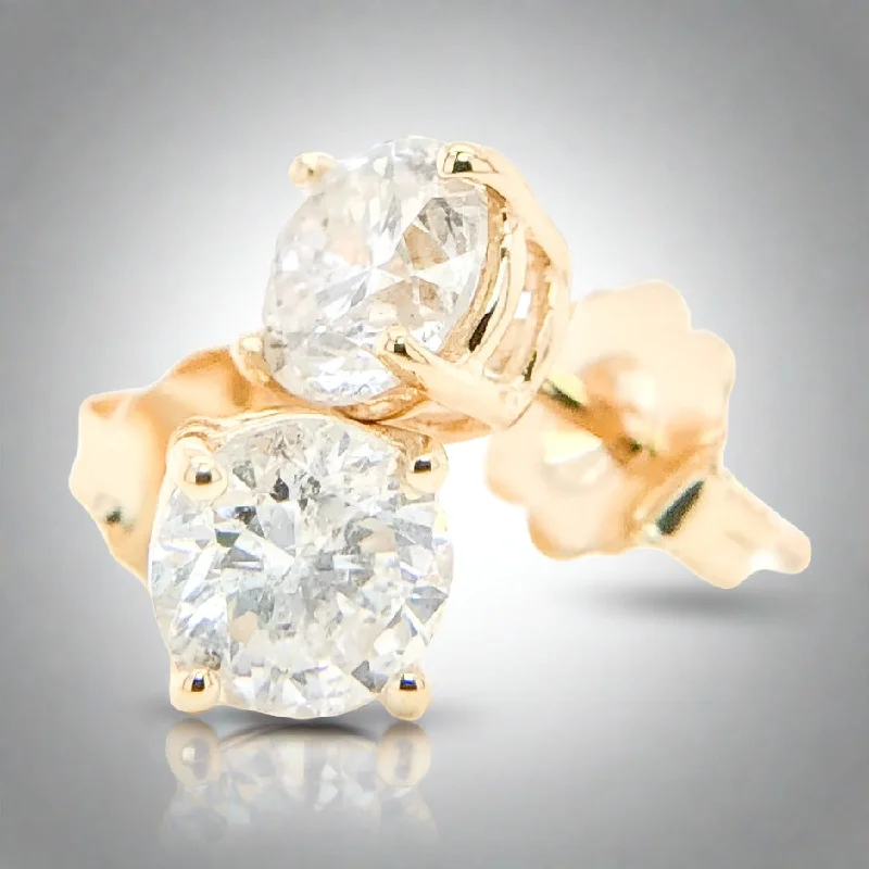 Waterproof Stainless Steel Jewelry For Lasting Beauty 14K Y Gold 1.00cttw J-K/I1-I2 Round Diamond Stud Earrings