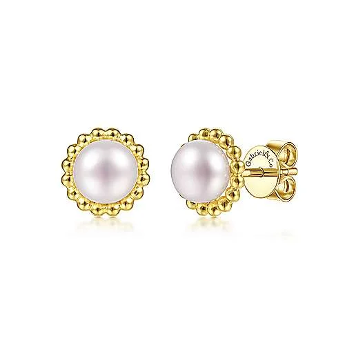 Exclusive Online Discounts On Stylish Jewelry 14K Y Gold 6mm Pearl with Beaded Frame Stud Earrings