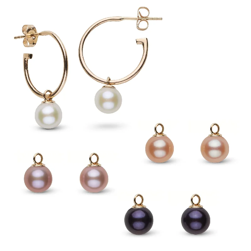 Shine Bright With Our Special Jewelry Promotions 7.5-8.0 mm AAA Freshwater Pearl Charm Hoop Earring Set