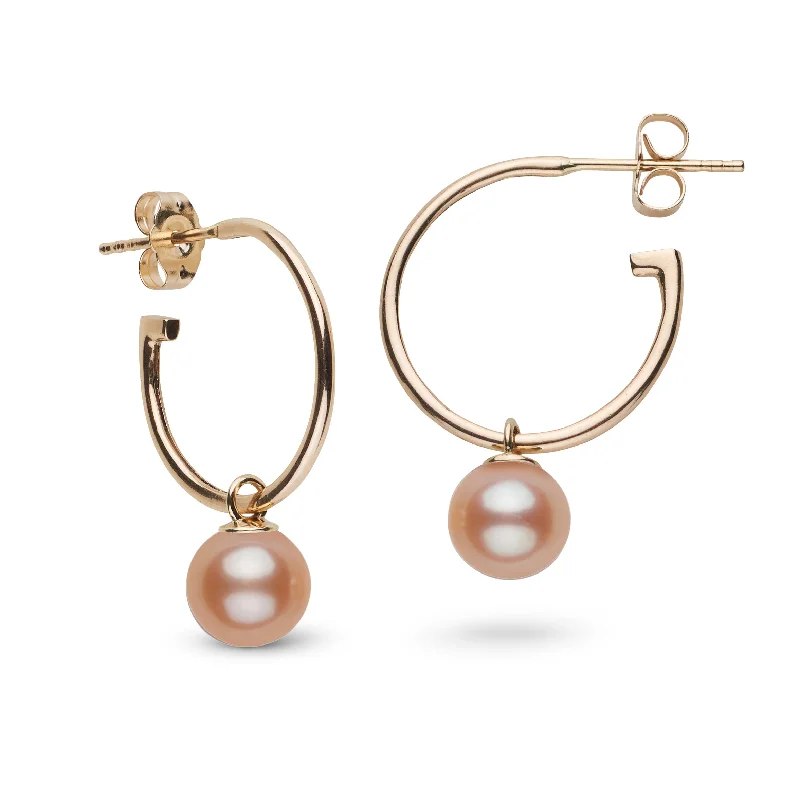 Affordable Glamour – Premium Jewelry For Less 7.5-8.0 mm AAA Pink to Peach Freshwater Pearl Charm Hoop Earrings
