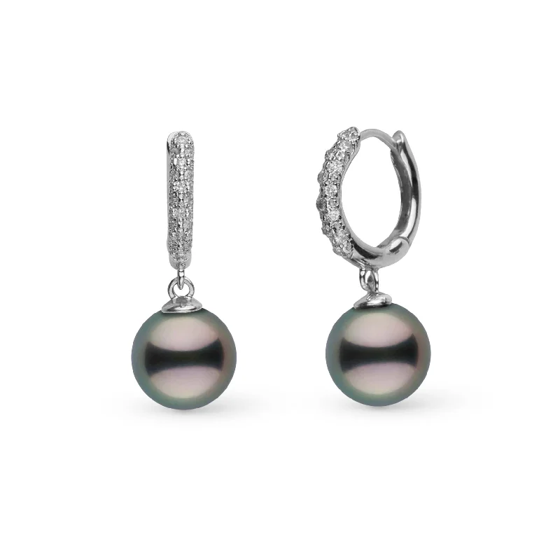 Get The Jewelry You Love At A Price You Love 9.0-10.0 mm Tahitian Pearl & Pave Diamond Small Hoop Earrings Get The Jewelry You Love At A Price You Love 9.0-10.0 mm Tahitian Pearl & Pave Diamond Small Hoop Earrings