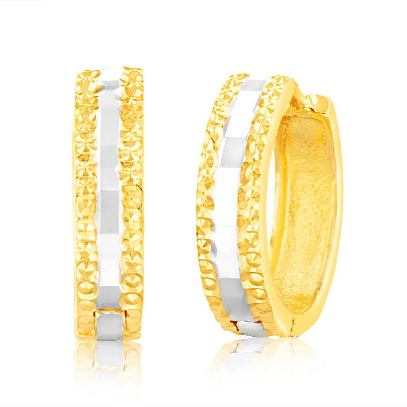 Limited-Time Offer On Elegant Jewelry Pieces 9ct Yellow And White Gold Patterned Fancy Hoops Limited-Time Offer On Elegant Jewelry Pieces 9ct Yellow And White Gold Patterned Fancy Hoops
