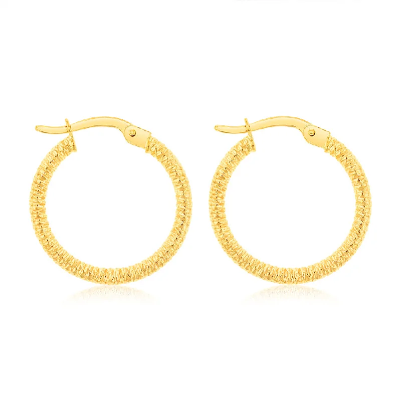 Fashion-Forward Jewelry At Incredible Prices 9ct Yellow Gold 15mm Textured Hoop Earrings Fashion-Forward Jewelry At Incredible Prices 9ct Yellow Gold 15mm Textured Hoop Earrings