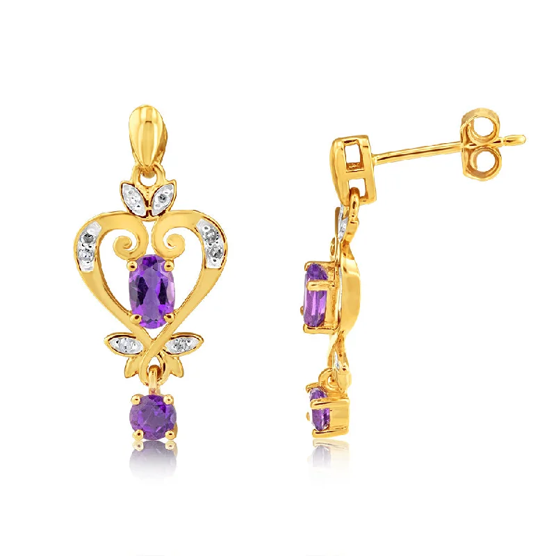Glamorous Jewelry, Glamorous Deals – Shop Now 9ct Yellow Gold Amethyst And Diamond Drop Earrings Glamorous Jewelry, Glamorous Deals – Shop Now 9ct Yellow Gold Amethyst And Diamond Drop Earrings