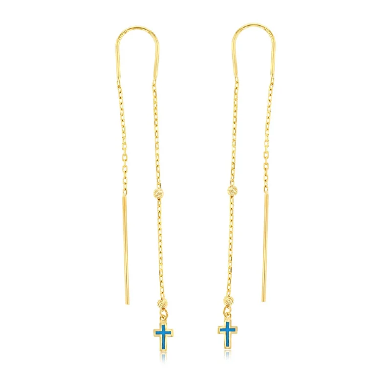 Exclusive Jewelry Offers – Shine For Less 9ct Yellow Gold Blue Eanmel Cross On Threader Earrings Exclusive Jewelry Offers – Shine For Less 9ct Yellow Gold Blue Eanmel Cross On Threader Earrings