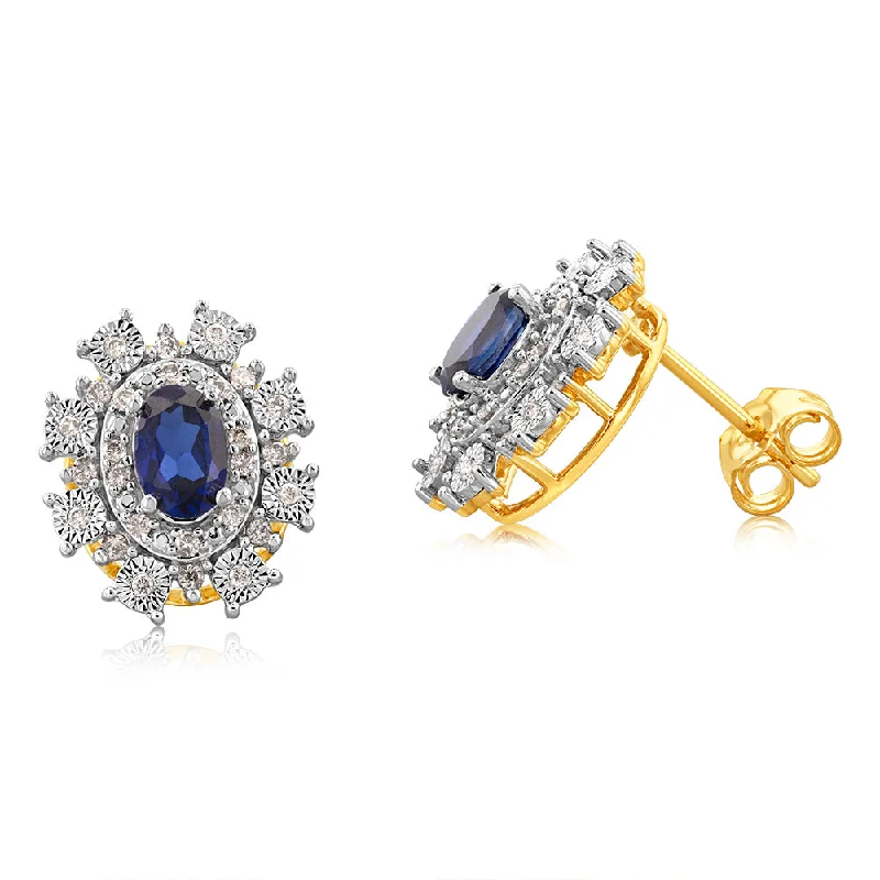Exclusive Jewelry Markdowns – Limited-Time Offer 9ct Yellow Gold Diamond And Created Sapphire Earrings Exclusive Jewelry Markdowns – Limited-Time Offer 9ct Yellow Gold Diamond And Created Sapphire Earrings