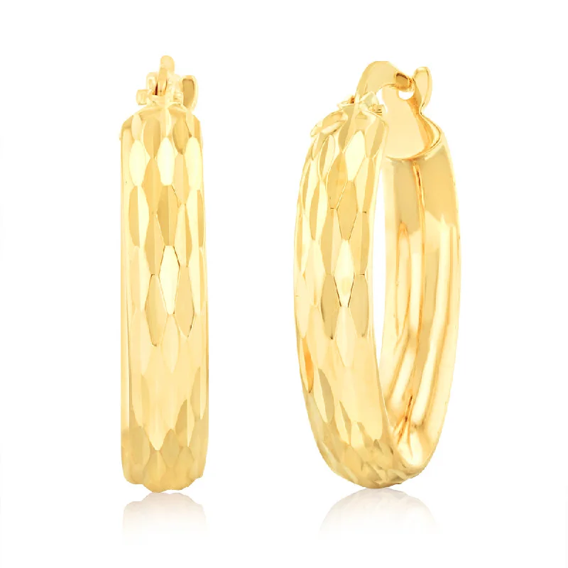 Breathtaking Jewelry, Breathtaking Prices 9ct Yellow Gold Double Side Diamond Cut Hoop Earrings Breathtaking Jewelry, Breathtaking Prices 9ct Yellow Gold Double Side Diamond Cut Hoop Earrings