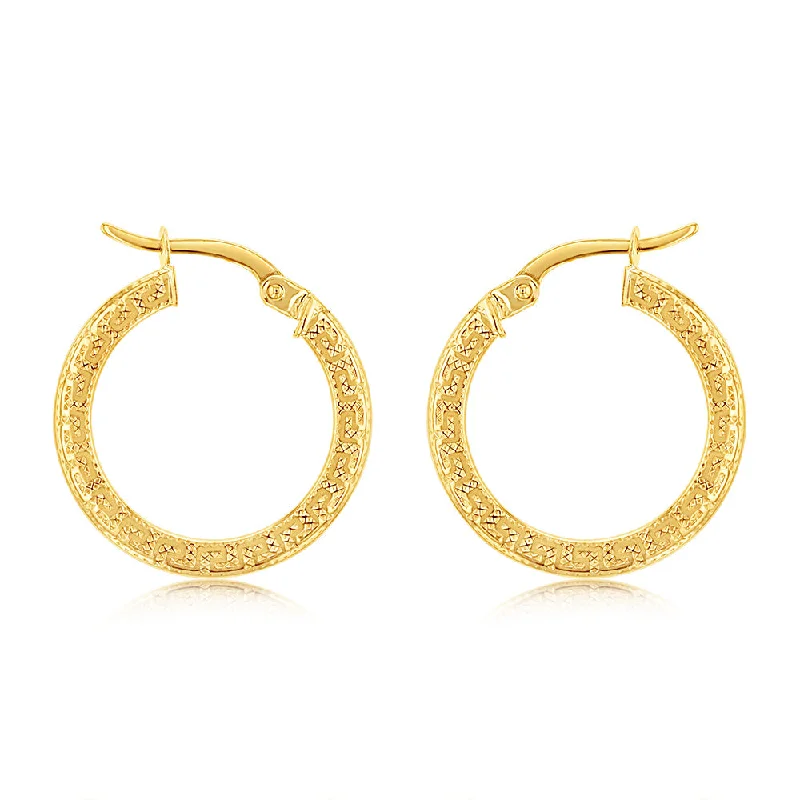 Your Perfect Accessory At The Perfect Price 9ct Yellow Gold Greek Key 15mm Hoop Earrings