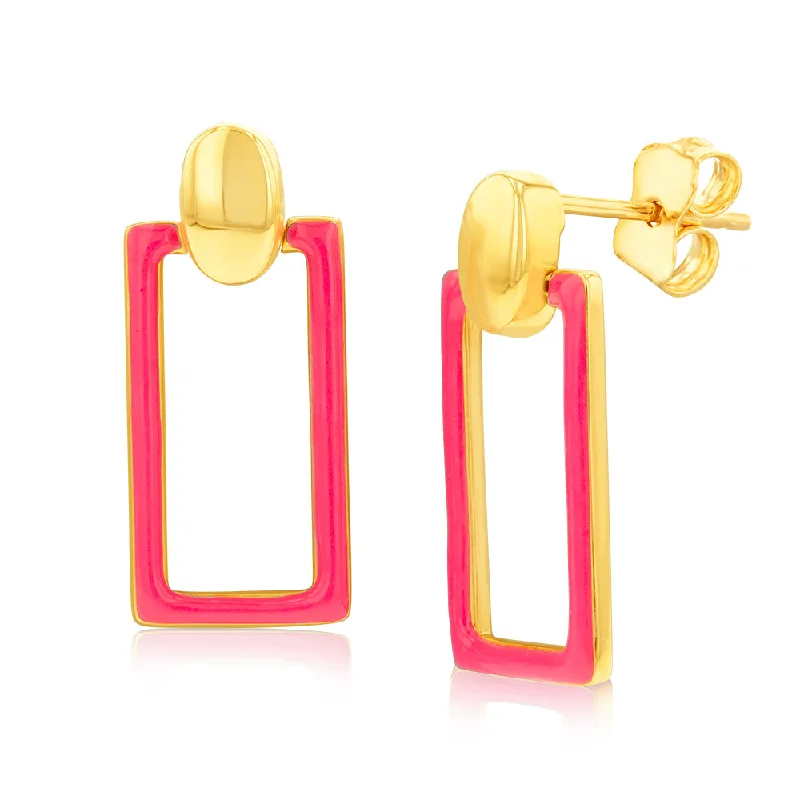 Stunning Jewelry At A Fraction Of The Price 9ct Yellow Gold Pink Enamel Rectangle Drop Earrings Stunning Jewelry At A Fraction Of The Price 9ct Yellow Gold Pink Enamel Rectangle Drop Earrings