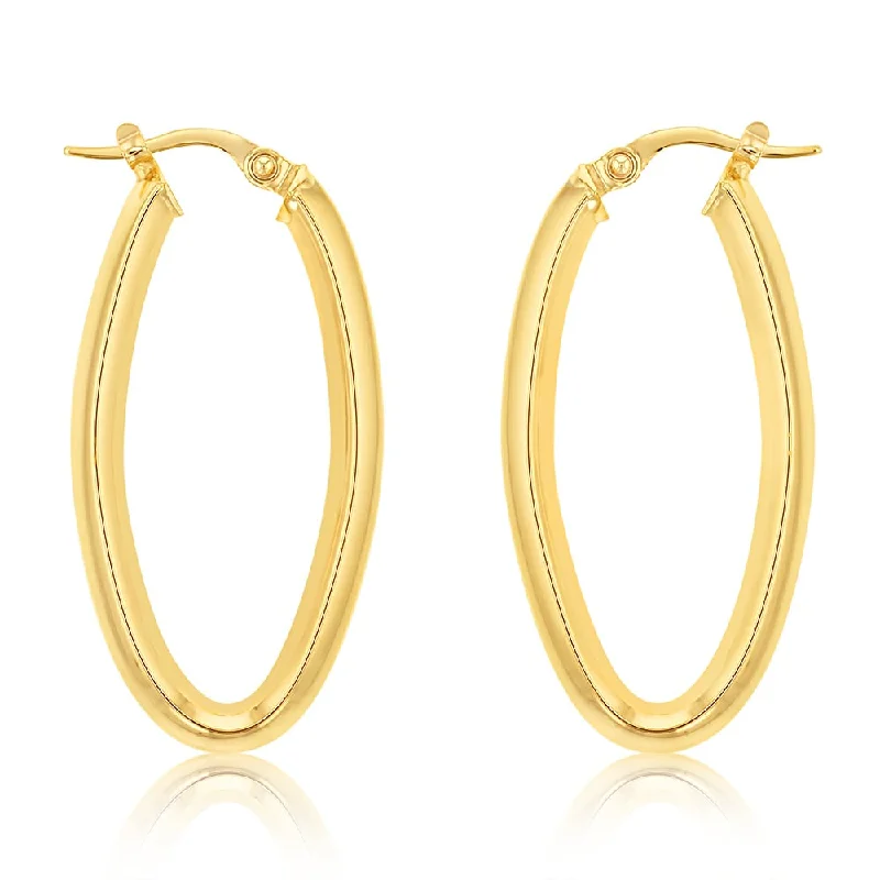 Unbeatable Offers On Luxury And Everyday Jewelry 9ct Yellow Gold Plain Elongated Hoop Earrings