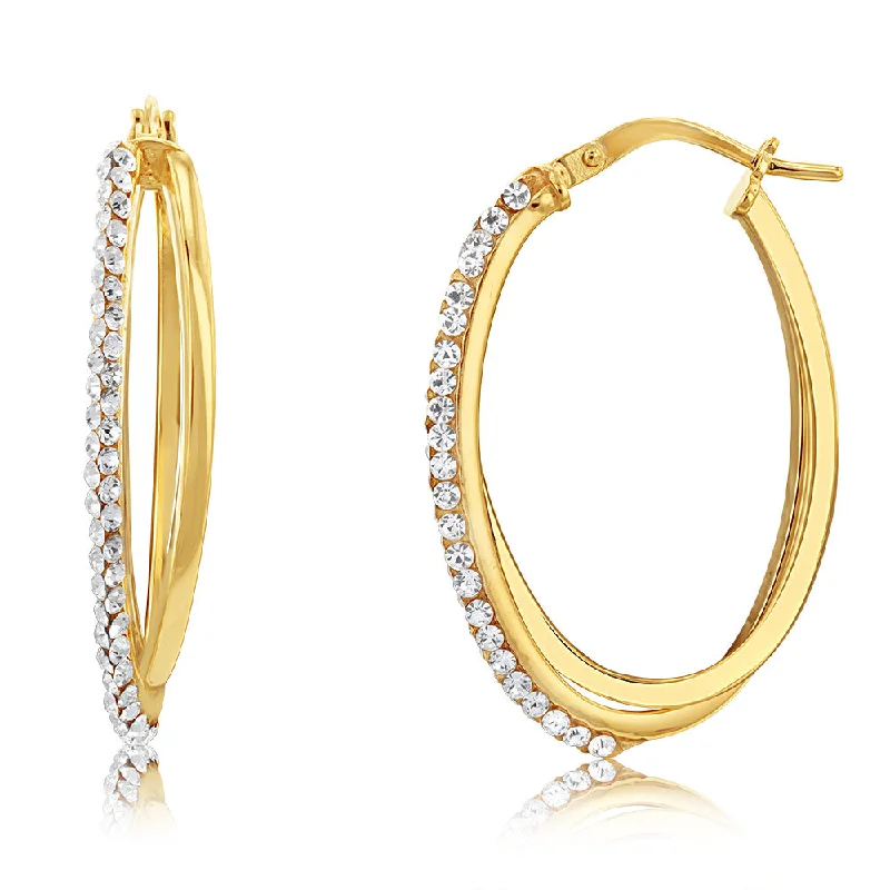 Premium Jewelry Now Available At Special Discounts 9ct Yellow Gold Silverfilled Crystal Twin Hoop Earrings