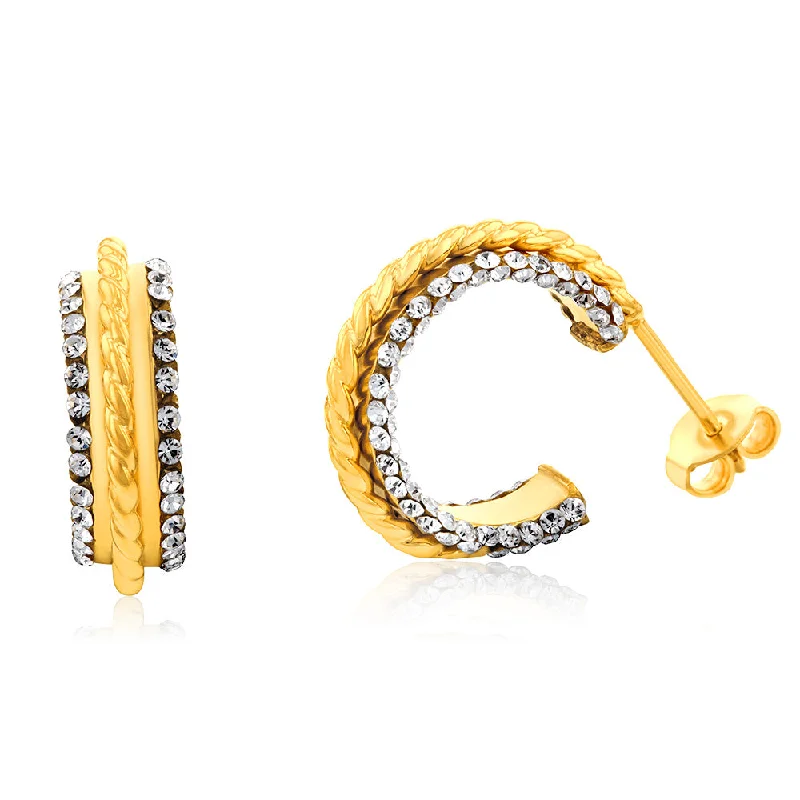 Huge Savings On Timeless Jewelry Collections 9ct Yellow Gold Silverfilled Crystals on Edges of Half Hoop Earrings Huge Savings On Timeless Jewelry Collections 9ct Yellow Gold Silverfilled Crystals on Edges of Half Hoop Earrings