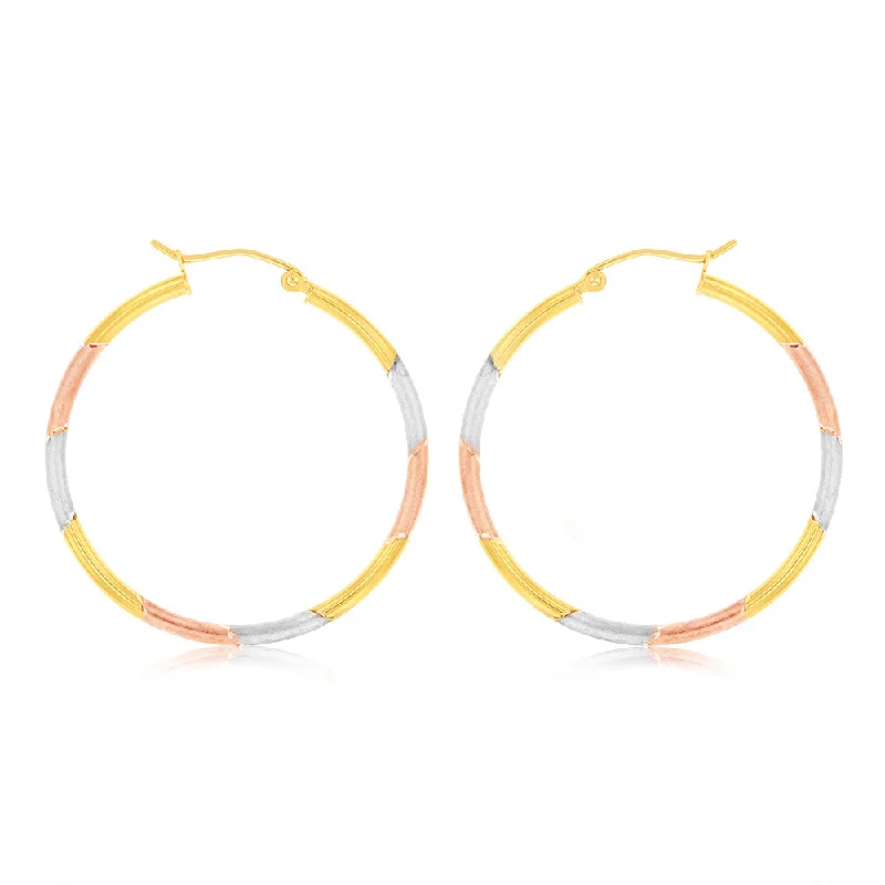 Seasonal Jewelry Deals – Elevate Your Style 9ct Yellow Rose And White Gold Tri Colour Super Light Diamond Cut Tube Hoop Earrings Seasonal Jewelry Deals – Elevate Your Style 9ct Yellow Rose And White Gold Tri Colour Super Light Diamond Cut Tube Hoop Earrings