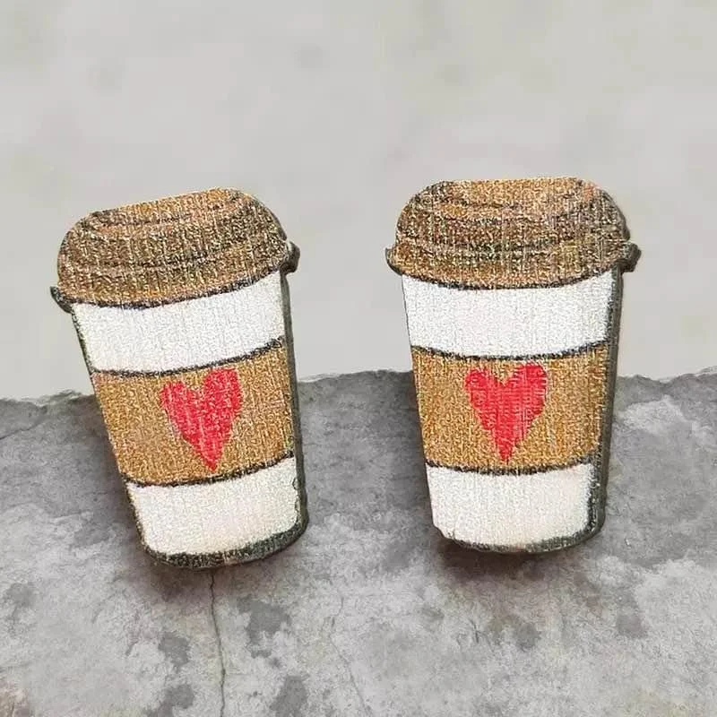 Handcrafted Jewelry Sale – Unique Designs At Low Prices Adorable "I Heart Coffee" Wood Coffee Cup Stud Earrings