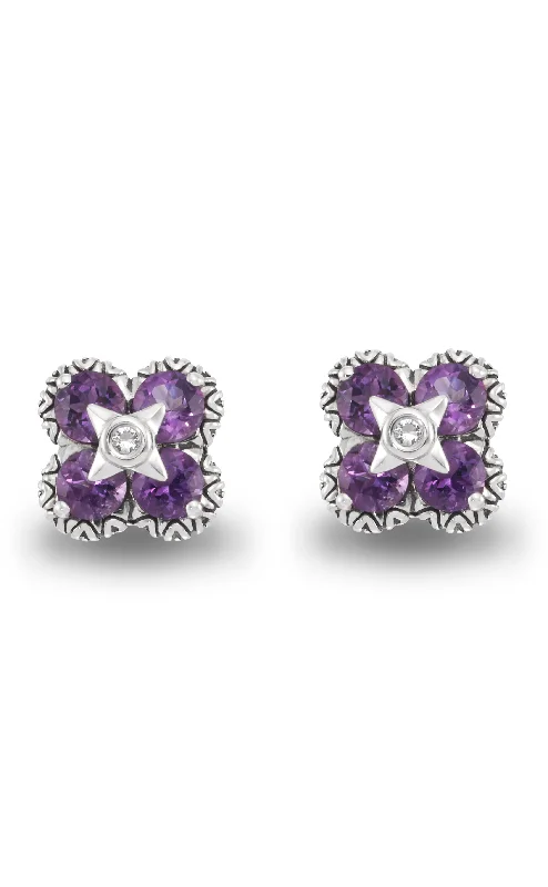 Discounted Luxury Jewelry – Shine Without The Splurge Signature Flower Stud Earrings – Amethyst & White Topaz